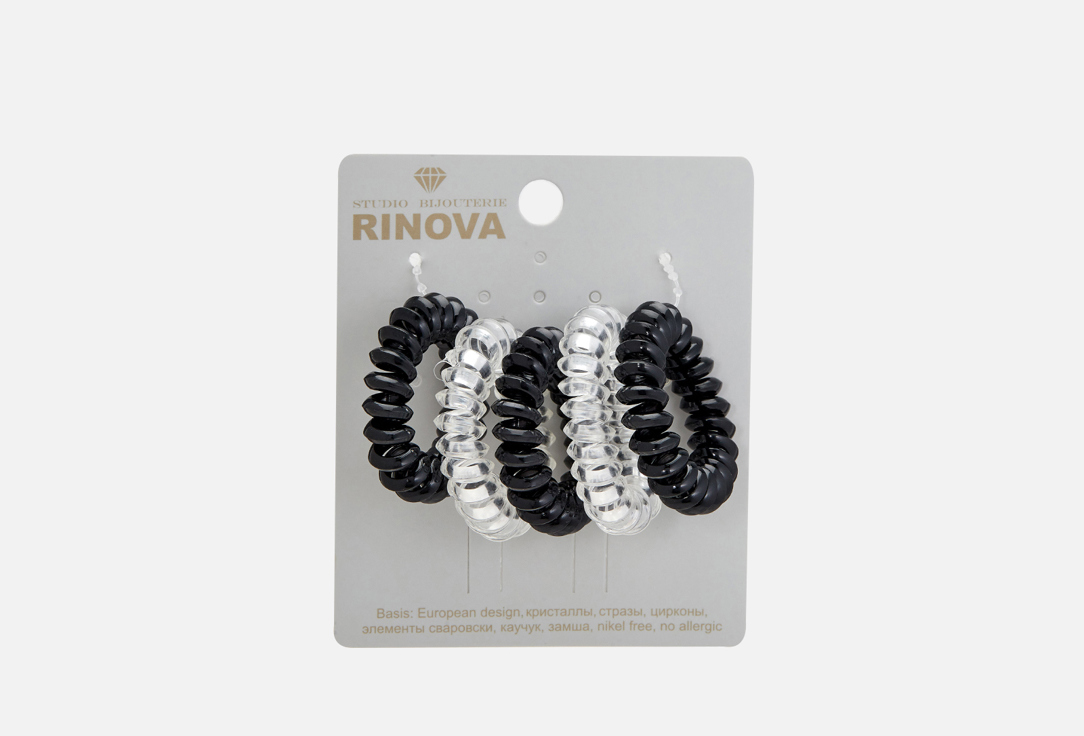 Изображение товара Резинка-спиралька для волос RINOVA 5 шт черный и прозрачный аксессуар для укладки