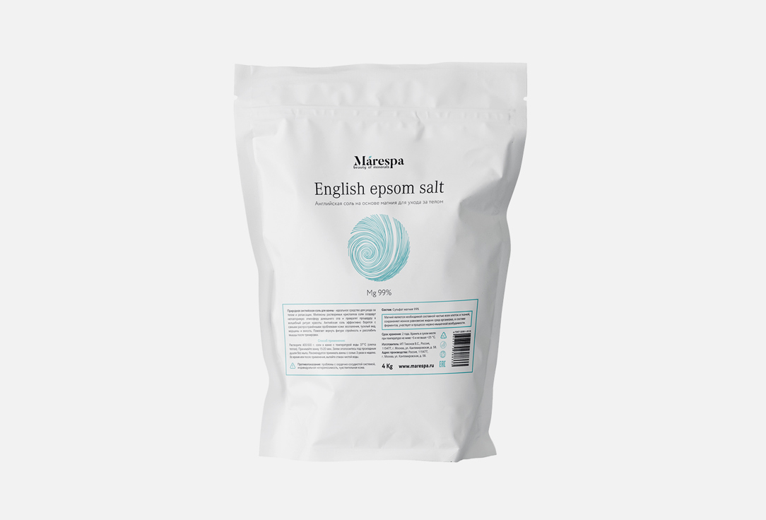 цена Английская соль для ванны на основе магния MARESPA English epsom salt 4000 г