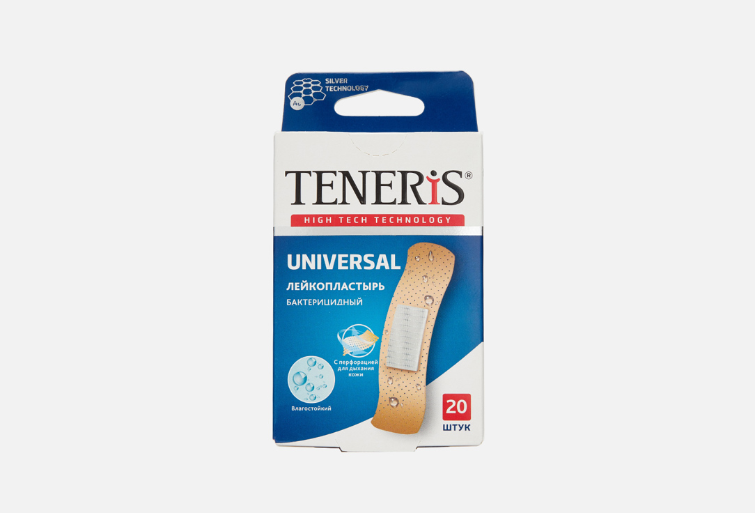 Лейкопластырь бактерицидный с ионами серебра на полимерной основе TENERIS UNIVERSAL 20 шт перевязочные материалы клинса лейкопластырь бактерицидный импэкс мед набор 3 размера universal 10 на полимерной основе натуральный