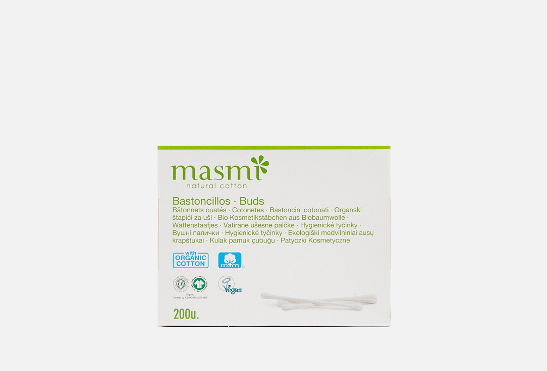 Гигиенические палочки из органического хлопка MASMI NATURAL COTTON 200 шт органические влажные гигиенические салфетки для детей masmi natural cotton 60 шт