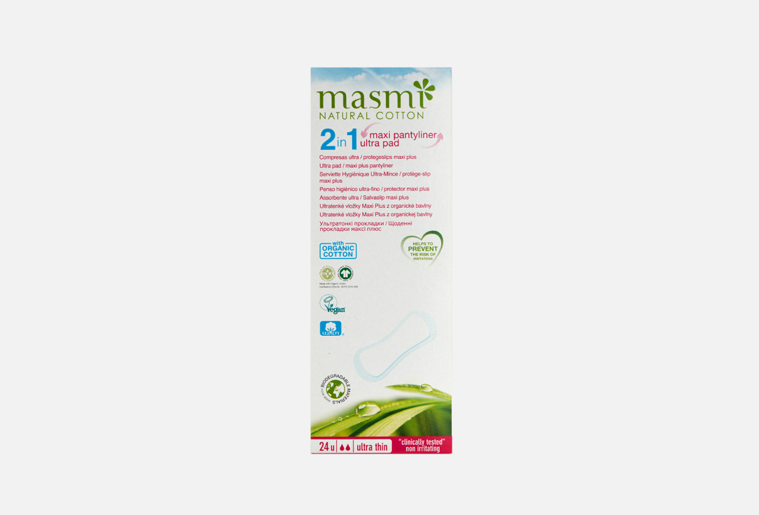 Гигиенические прокладки 2 в 1 из органического хлопка на каждый день и для дней цикла MASMI Soft Maxi Plus 24 шт