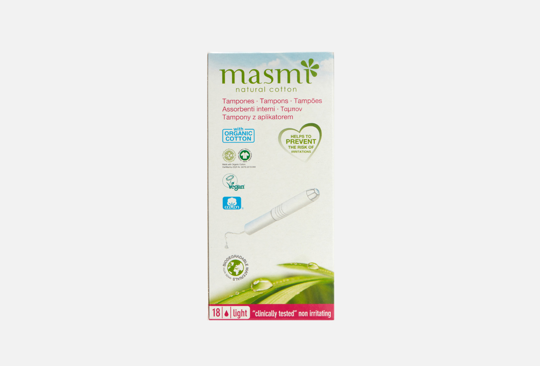 цена Гигиенические тампоны из органического хлопка с аппликатором MASMI Mini 18 шт