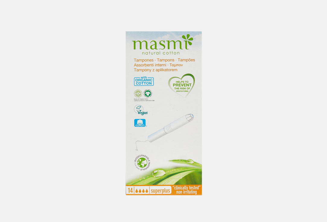 Гигиенические тампоны из органического хлопка с аппликатором MASMI Super Plus 14 шт цена и фото