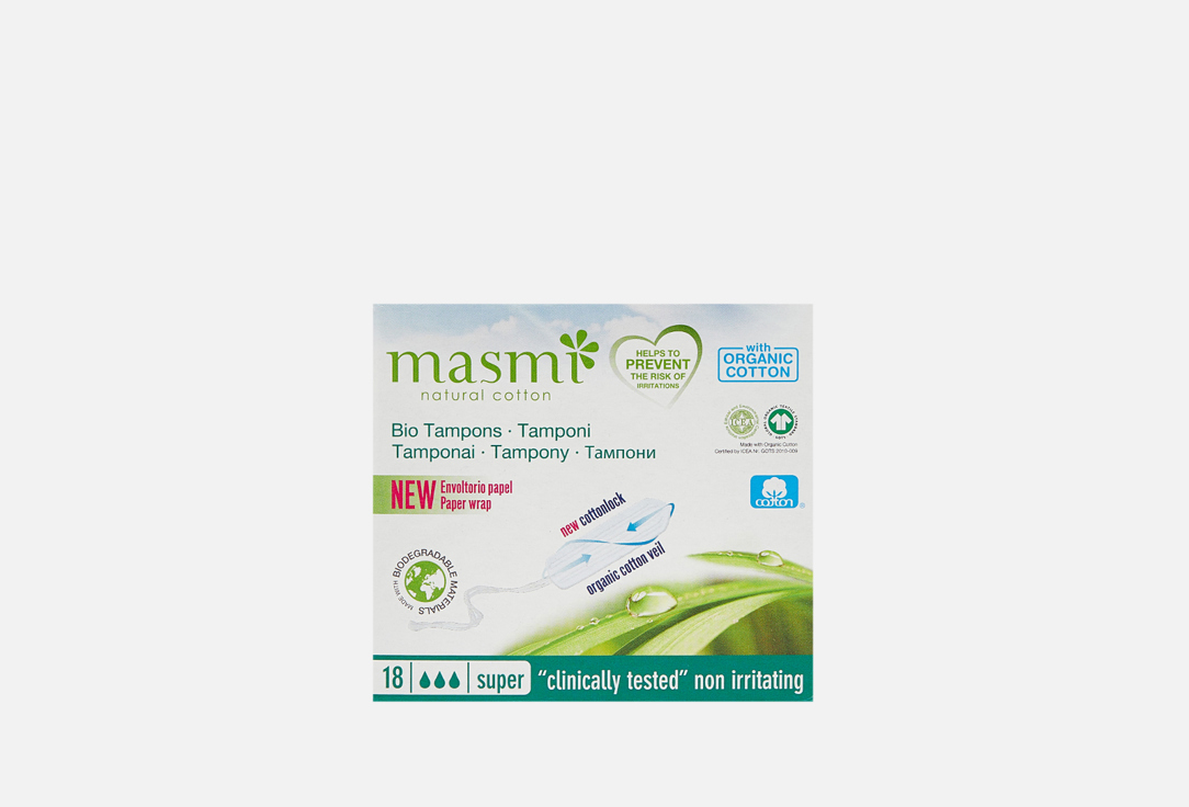 Гигиенические тампоны из органического хлопка MASMI Super 18 шт цена и фото