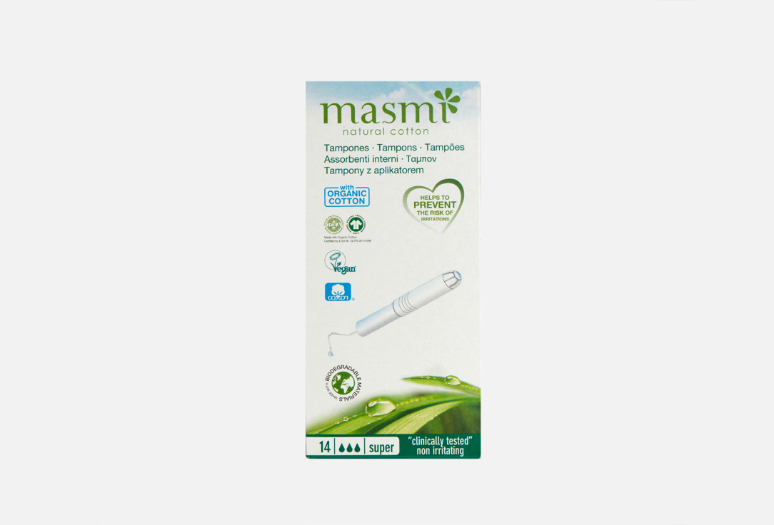 цена Гигиенические тампоны из органического хлопка с аппликатором MASMI Super 14 шт
