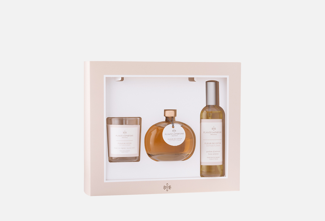 Подарочный набор:свеча+аромадиффузор+спрей Plantes et Parfums de Provence Cotton Flower Home Scents Box 