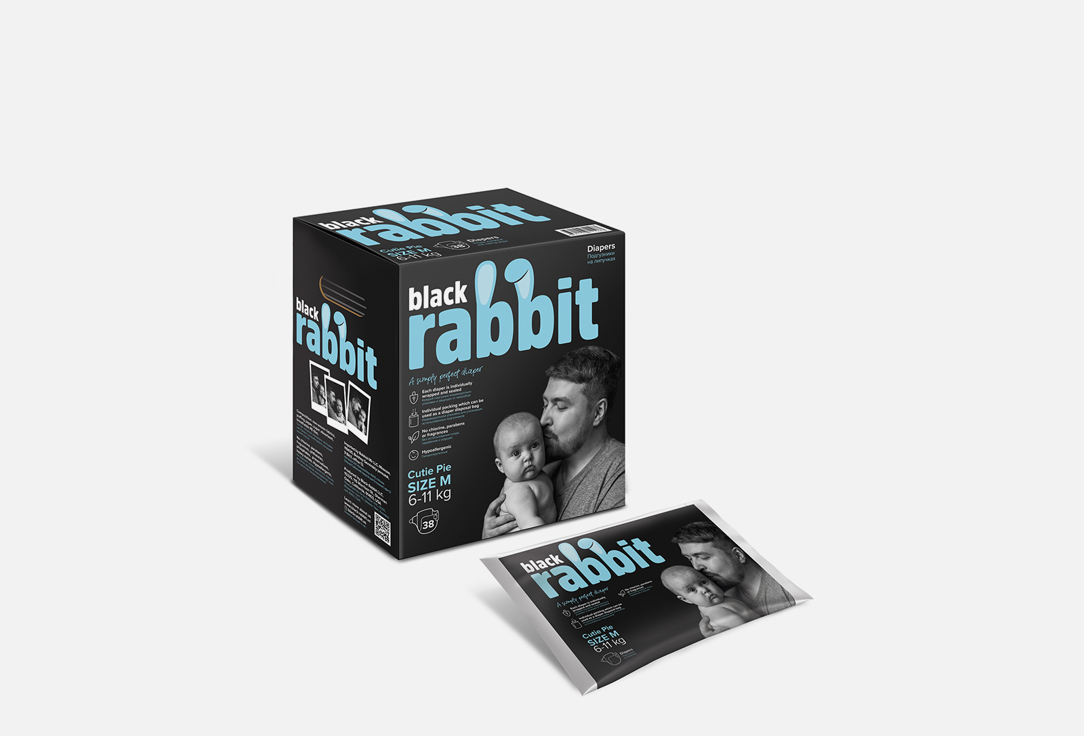 Подгузники на липучках 6-11кг BLACK RABBIT Размер M 32 шт black rabbit подгузники на липучках 0 5 кг xs 32 шт
