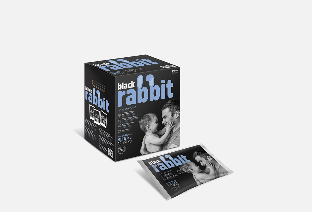 Трусики-подгузники 12-22 кг Black Rabbit размер XL 