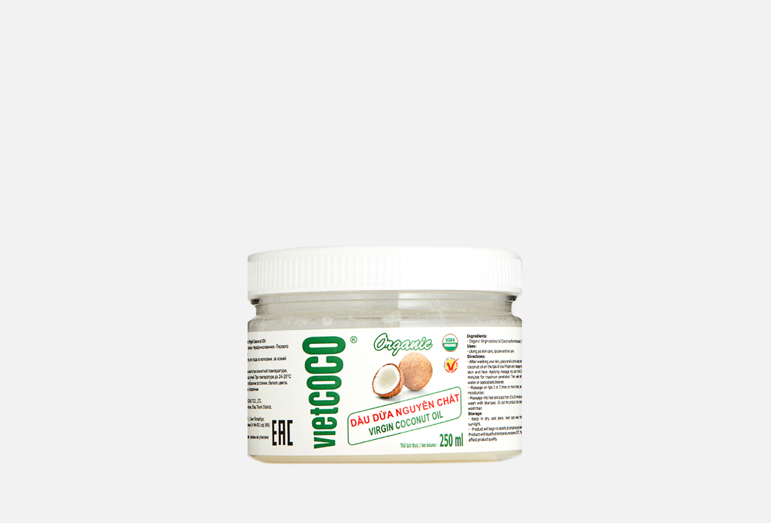 Кокосовое масло нерафинированное холодного отжима VIETCOCO Organic Virgin Coconut Oil 250 мл spectrum essentials органическое нерафинированное кокосовое масло 443 мл 15 жидких унций