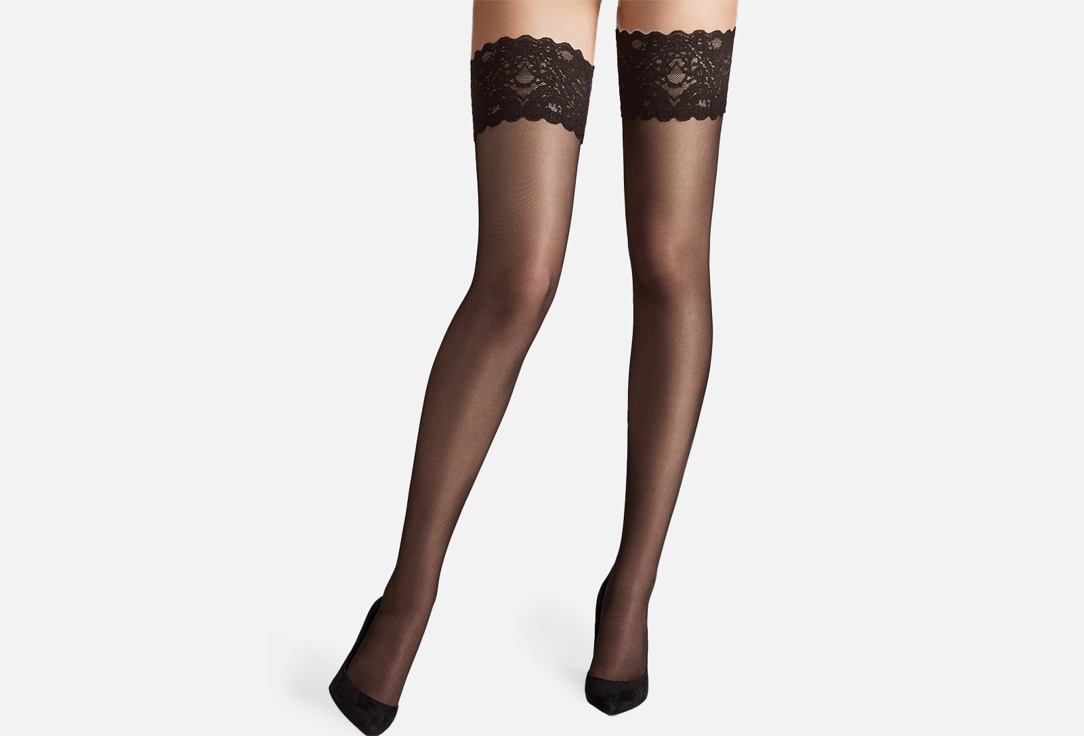 Изображение товара Чулки Wolford Satin Touch светло-черные 20 den с ажурной резинкой