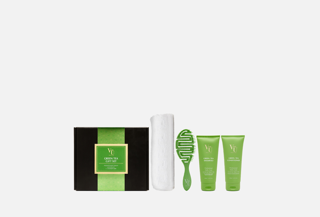 Набор для волос Von U Set Shampoo 200 ml + conditioner 200 ml with Green Tea+ Comb+ Towel 