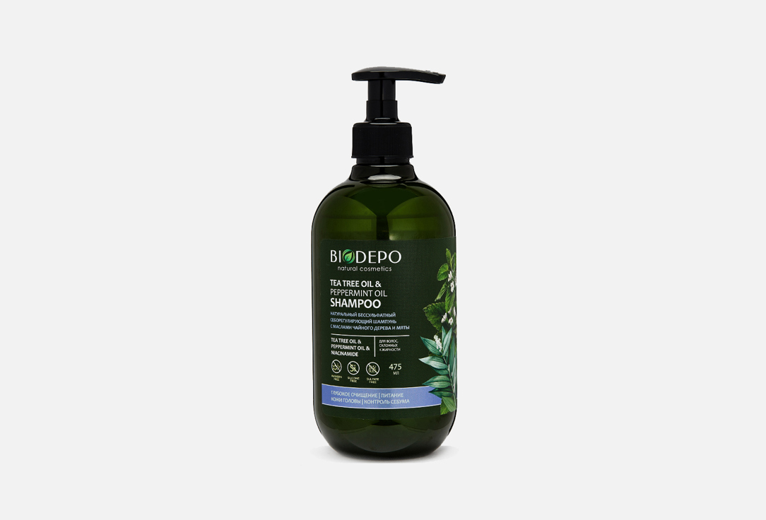 Шампунь для волос натуральный BIODEPO Tea tree oil & peppermint oil 475 мл гель для душа biodepo натуральный с маслами чайного дерева и розмарина 475 мл