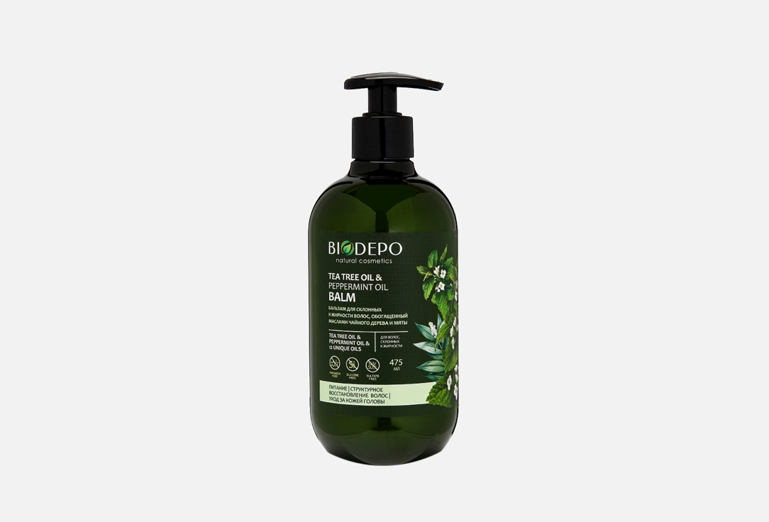 Бальзам для волос питательный BIODEPO Tea tree oil & peppermint oil 475 мл бальзам питательный для волос biodepo с маслами чайного дерева и мяты 250 мл