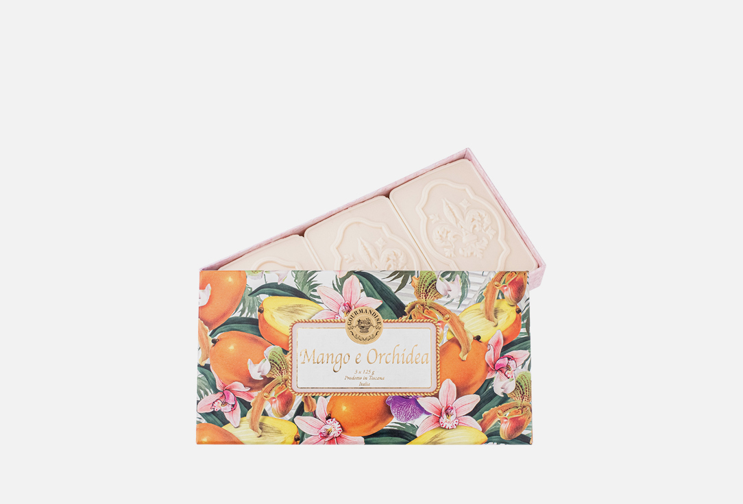 Изображение товара Набор натурального парфюмированного мыла GOURMANDISE Mango e Orchidea 3х125 г