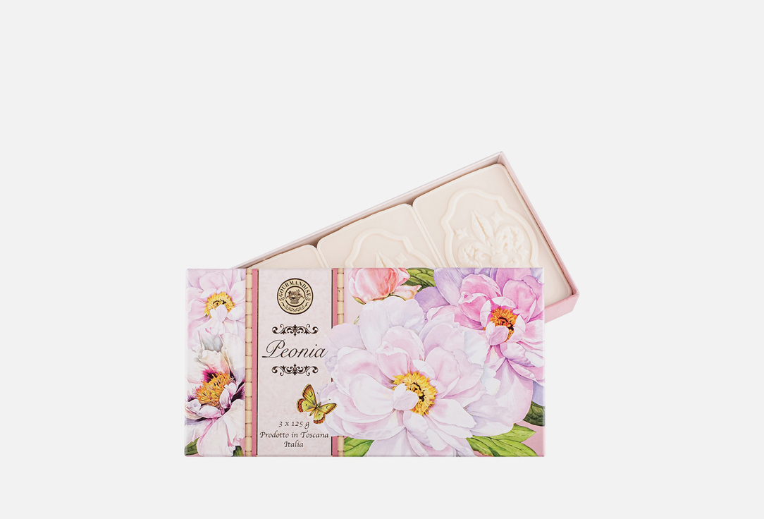 цена Набор натурального парфюмированного мыла GOURMANDISE Savon Parfume Peonia Set 3 шт