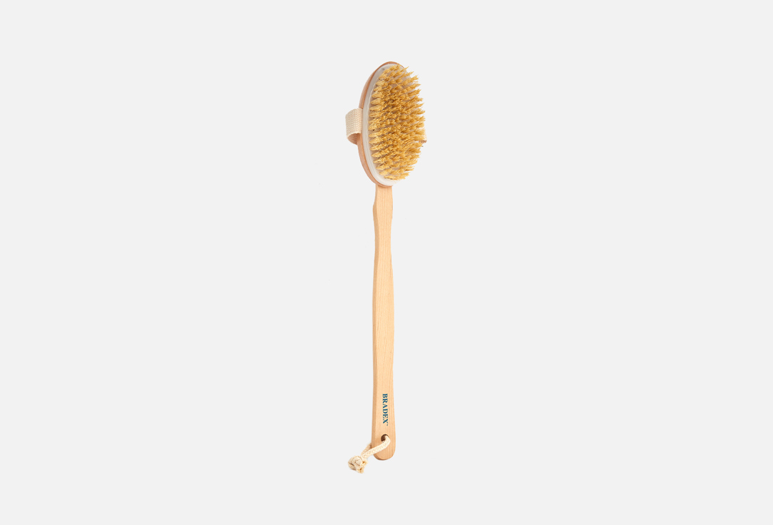 Щётка для сухого массажа из чайного дерева с щетиной кактуса со съемной ручкой 43 см BRADEX Tea tree dry massage brush  