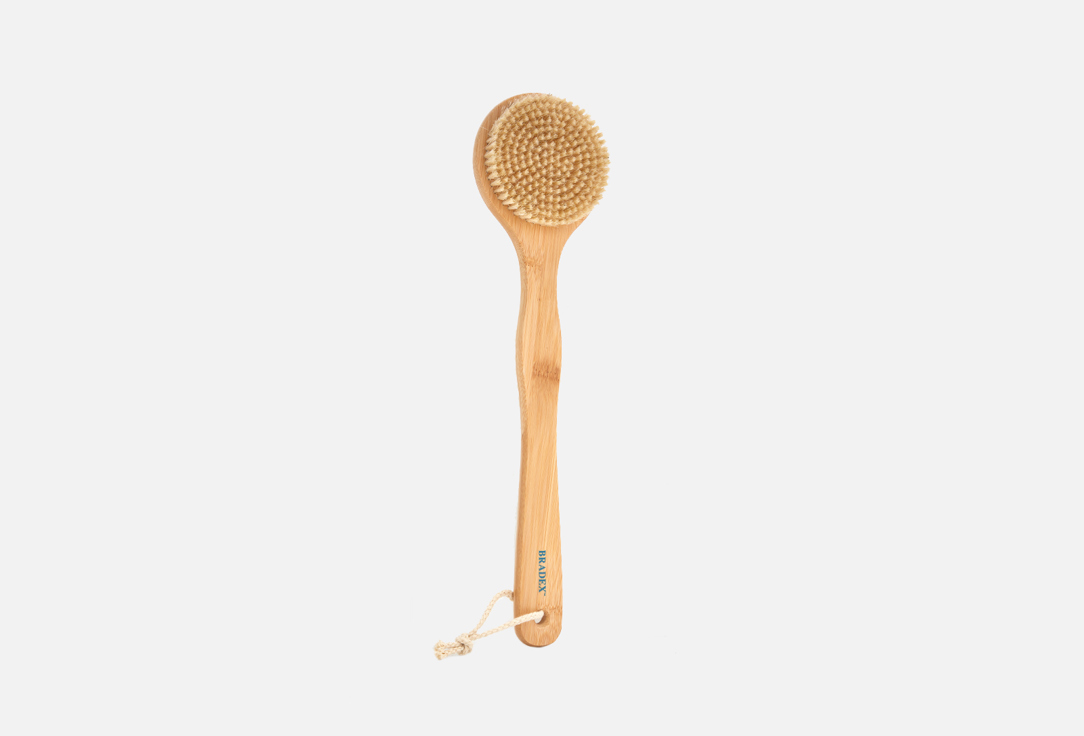 цена Щётка для сухого массажа из бамбука с щетиной кабана с ручкой 39 см BRADEX Bamboo Dry Massage Brush 1 шт