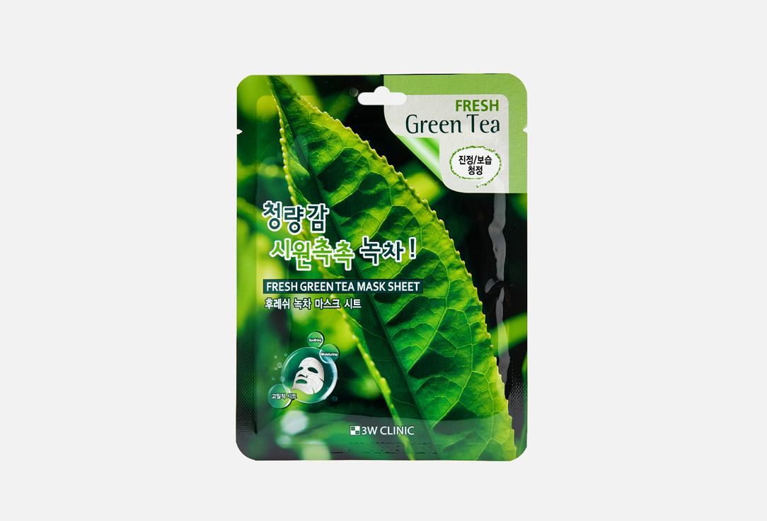 Тканевая маска 3W CLINIC Fresh Green Tea Mask Sheet 23 мл belove food holic nature skin mask green tea тканевая маска для лица с экстрактом зеленого чая