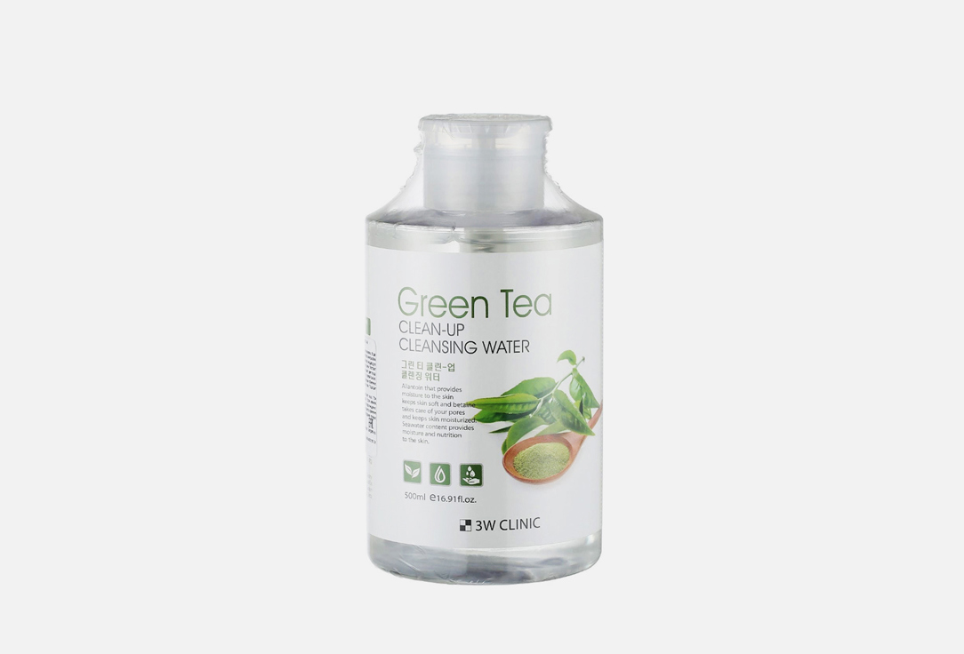 Очищающая вода с экстрактом зеленого чая 3W CLINIC Green Tea Clean-Up Cleansing Water 500 мл пудра c экстрактом зеленого чая farres powder with green tea extract 13 5 гр