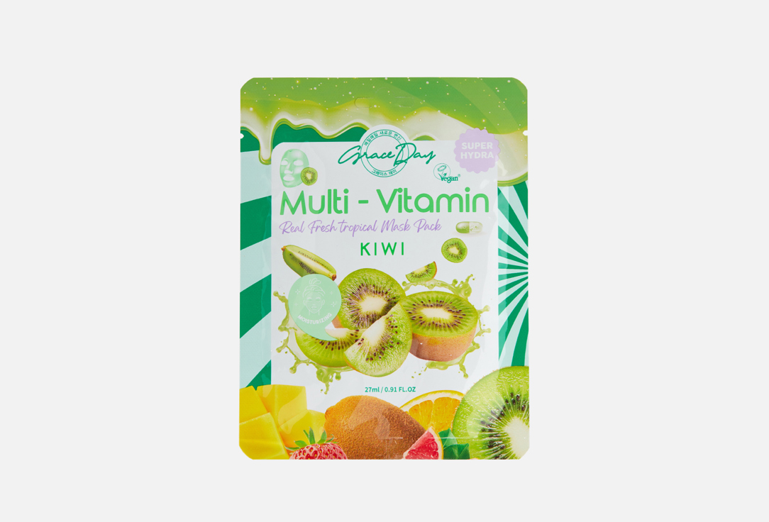 тканевая маска с экстрактом киви multi vitamin kiwi mask pack 27мл Тканевая маска для лица GRACE DAY Multi-Vitamin Kiwi Mask Pack 1 шт