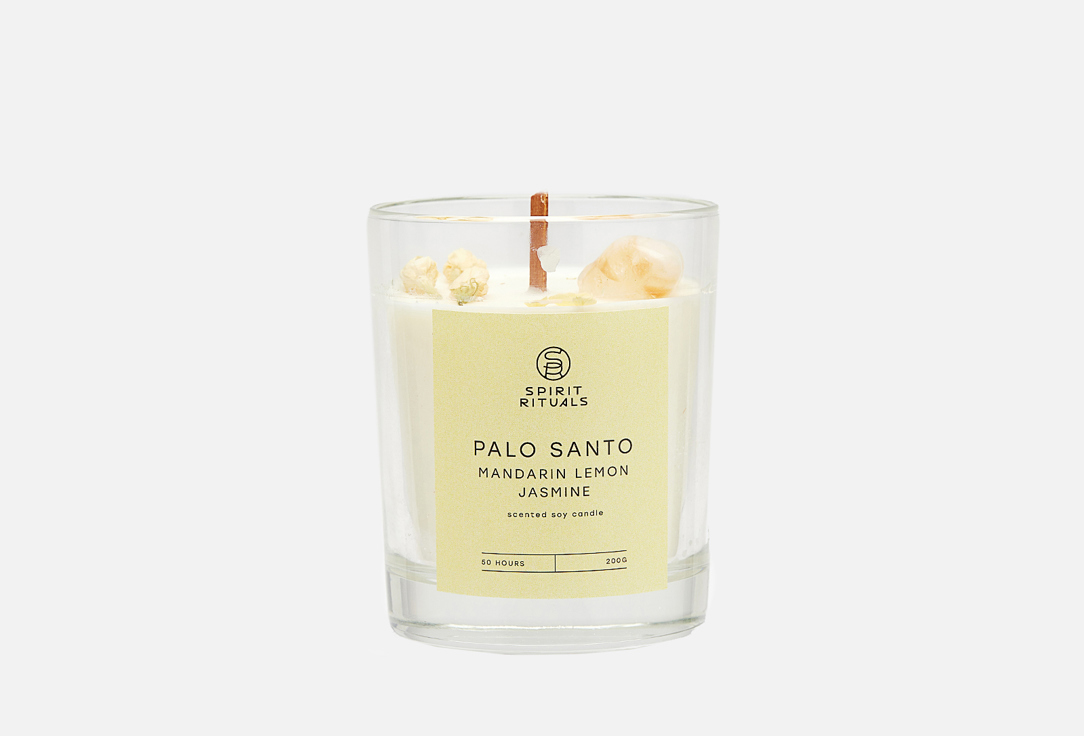 Соевая свеча с эфирными маслами, деревянный фитиль SPIRIT RITUALS Palo Santo, Mandarin, Lemon and Jasmine 200 г
