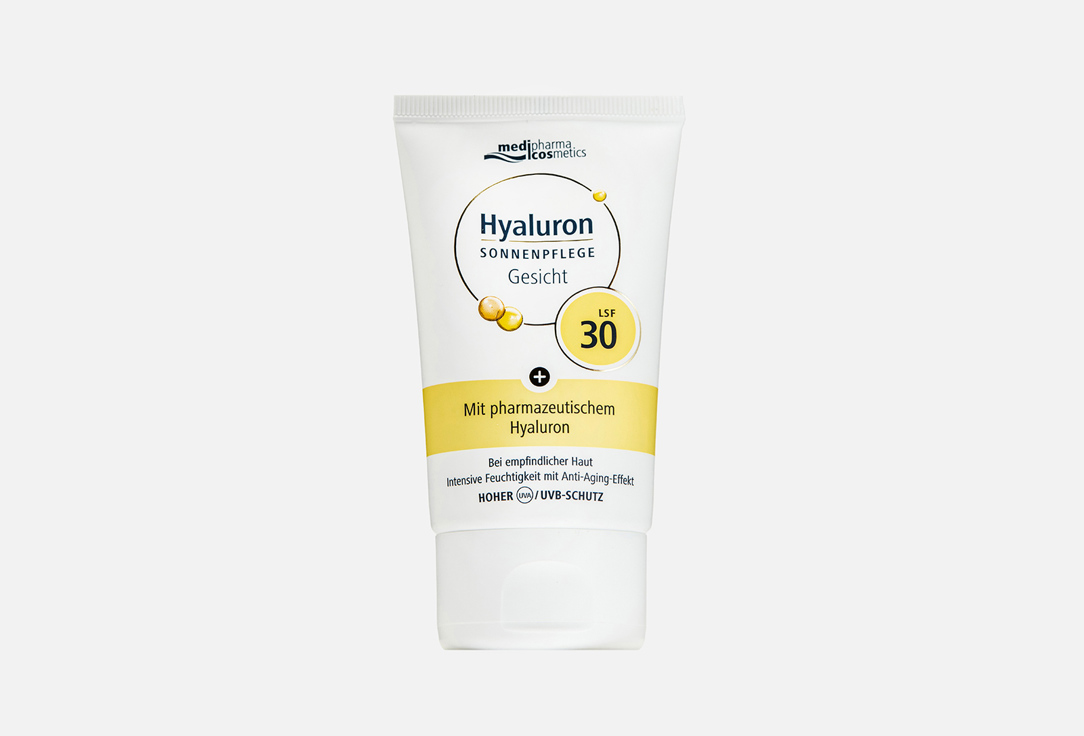 крем для лица для чувствительной кожи hyaluron cosmetics medipharma медифарма 50мл Солнцезащитный крем для лица SPF 30 MEDIPHARMA COSMETICS Hyaluron 50 мл