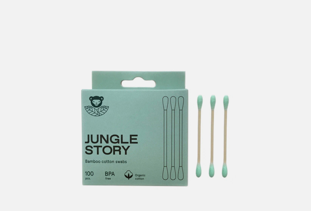 Ватные палочки JUNGLE STORY Green Bamboo swabs 100 шт ватные диски 100 шт jungle story небелёные ультра мягкие квадратные