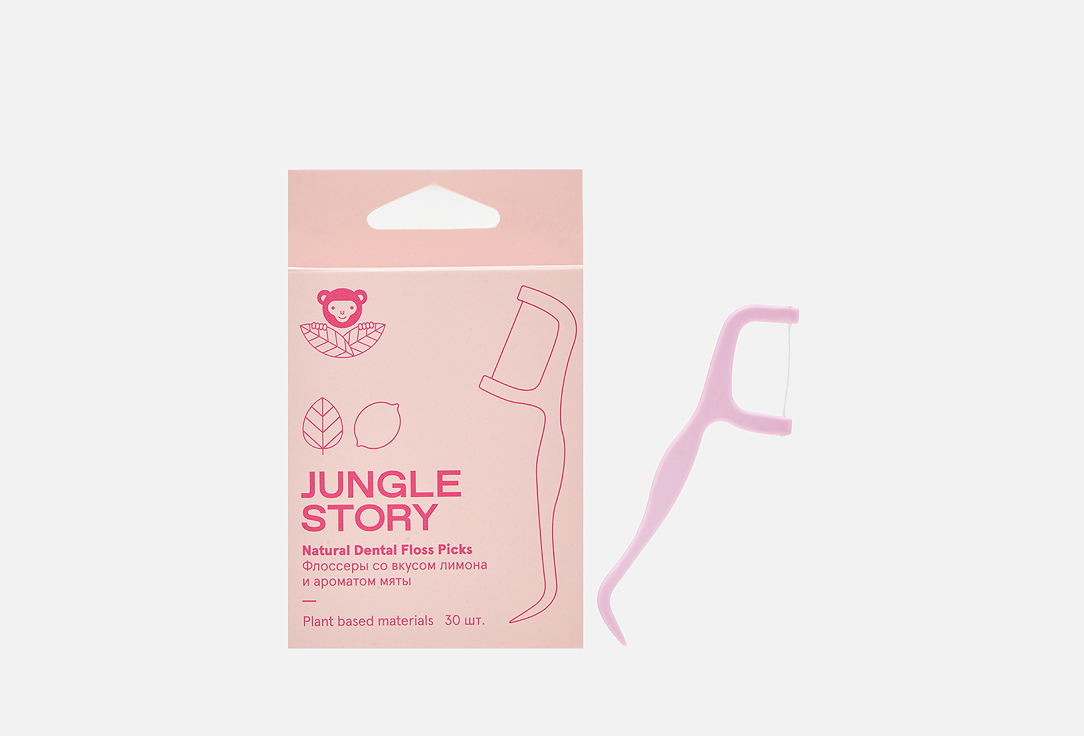 Флоссеры из растительного материала Jungle Story  Mint & Lemon Dental Floss Picks 