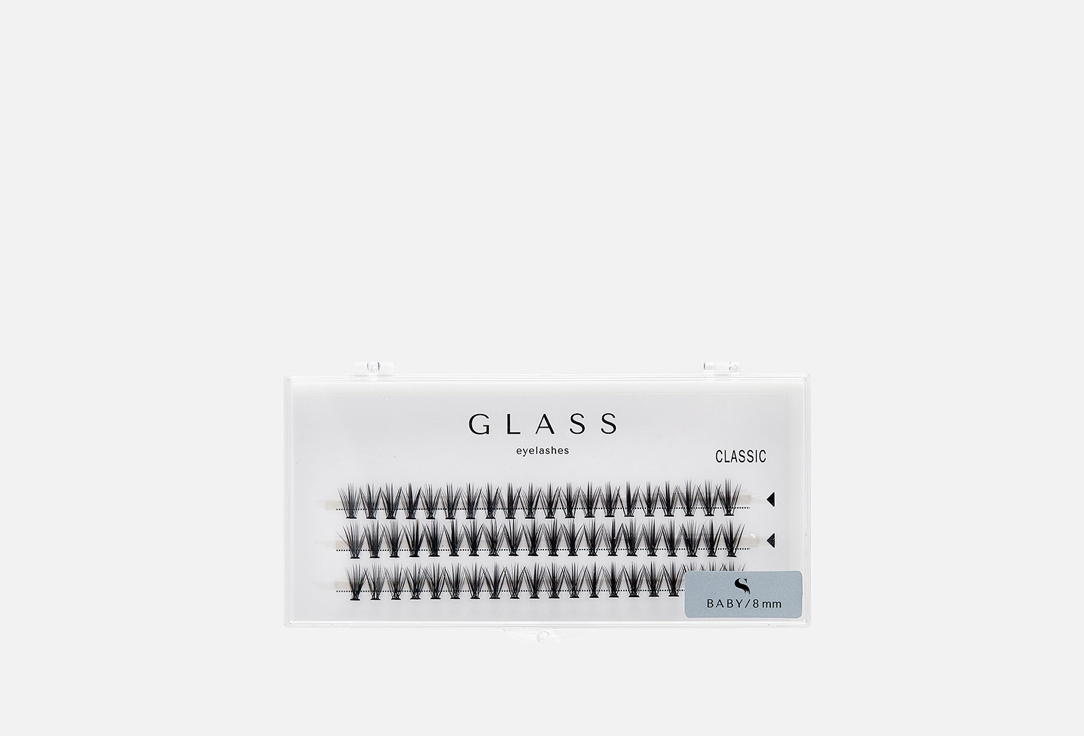 

Пучковые ресницы 20D 8 мм GLASS EYELASHES, Черный, «CLASSIC» curl С BABY 60 шт