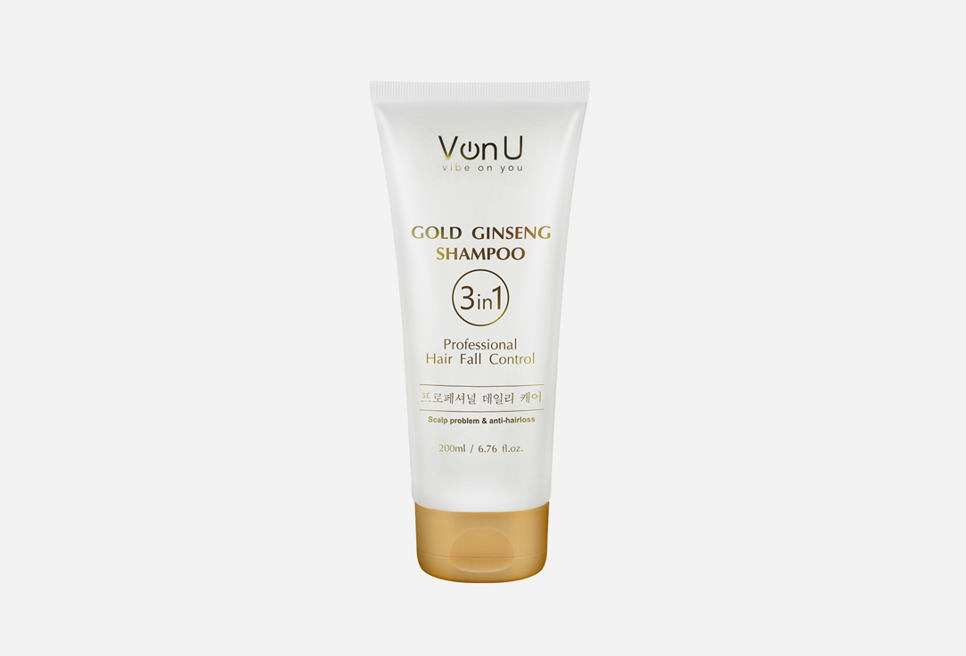 Шампунь для волос с экстрактом золотого женьшеня VON U Ginseng Gold Shampoo 200 мл набор для ухода волос с экстрактом женьшеня шампунь и маска tiande