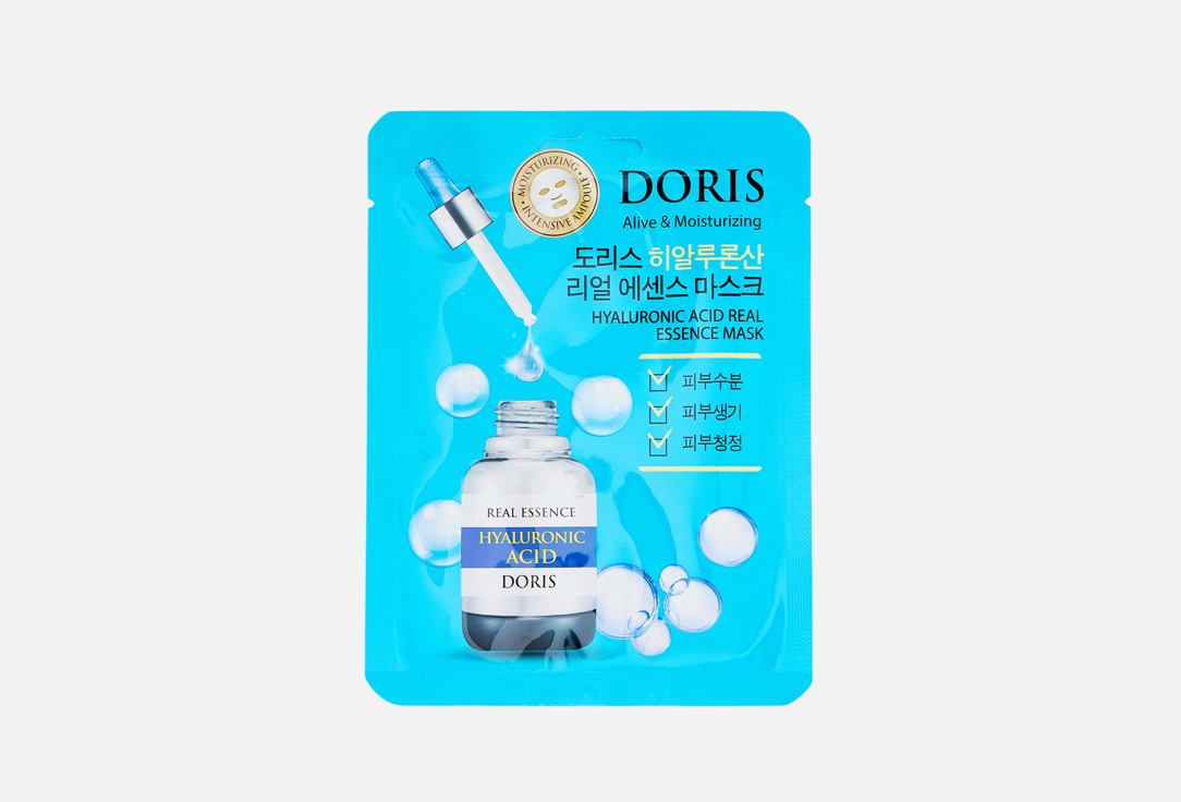 

Увлажняющая ампульная маска для лица с гиалуроновой кислотой DORIS, Hyaluronic Acid Real Essence Mask 1 шт