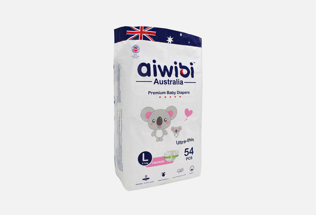 

Подгузники 9-14 кг AIWIBI AUSTRALIA, Premium L 54 шт