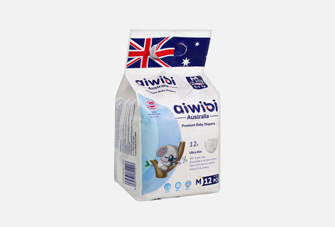 Подгузники 6-11кг AIWIBI AUSTRALIA Premium M 12 шт подгузники dono new style pet diaper регулируемое отверстие д хвостика размер l 7 12кг 12шт