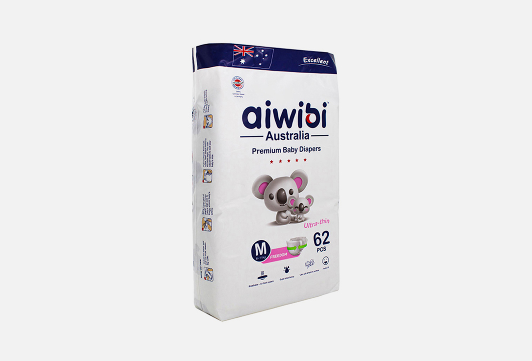 

Подгузники 6-11кг AIWIBI AUSTRALIA, Premium M 62 шт