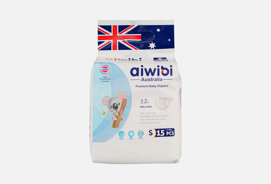 

Подгузники 4-8кг AIWIBI AUSTRALIA, Premium S 15 шт