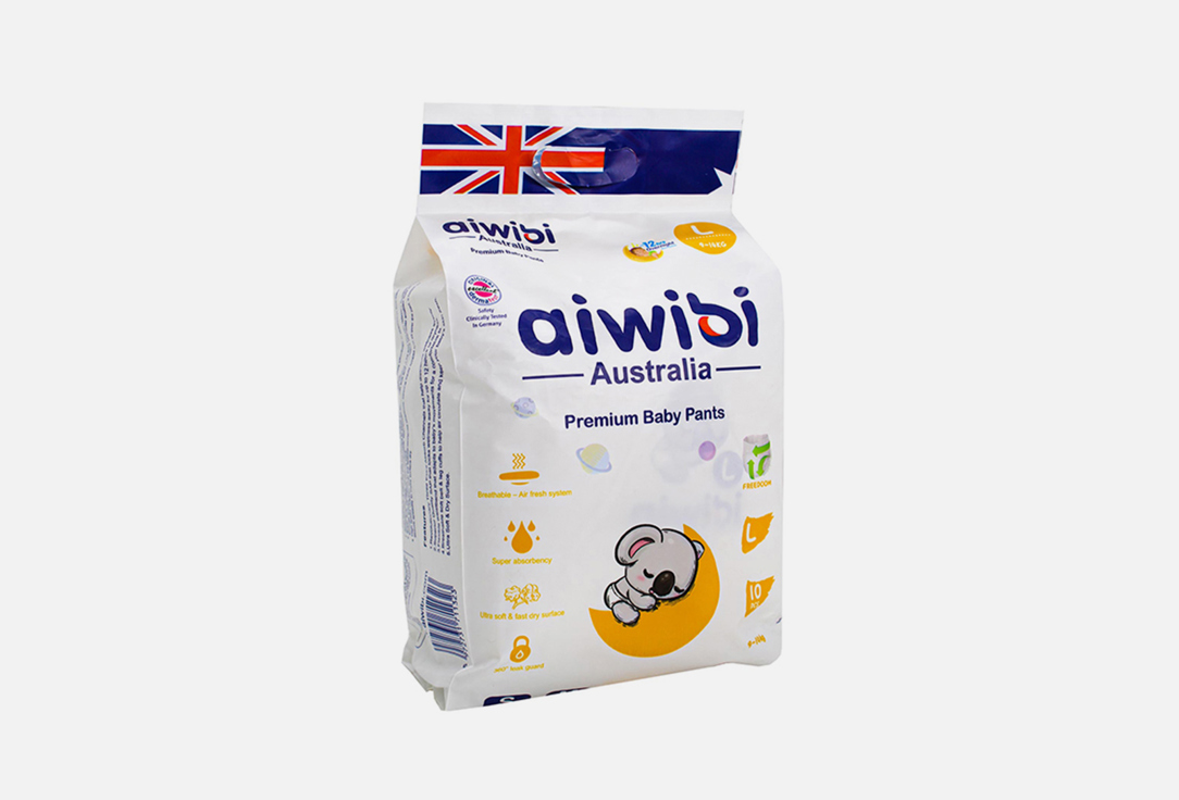 Трусики-подгузники 9-14кг AIWIBI AUSTRALIA Premium L 10 шт подгузники детские elibell active l 9–14кг 40 шт