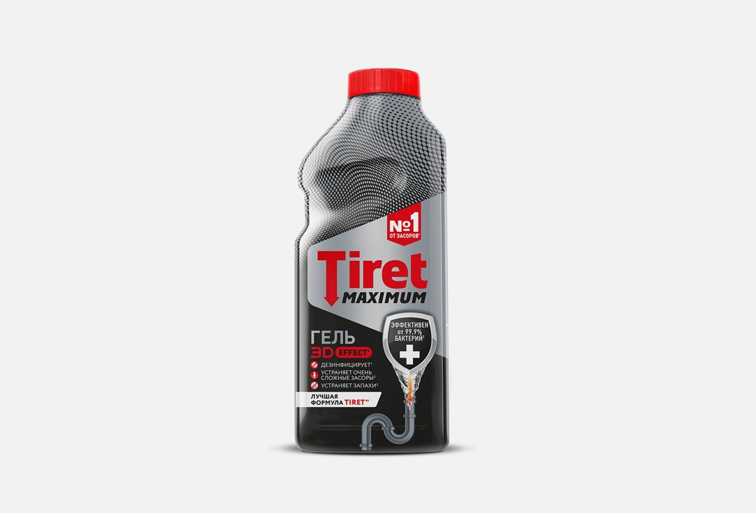 Средство дезинфицирующее TIRET Для канализационных труб 465 мл средство для чистки канализационных труб tiret turbo 1 л