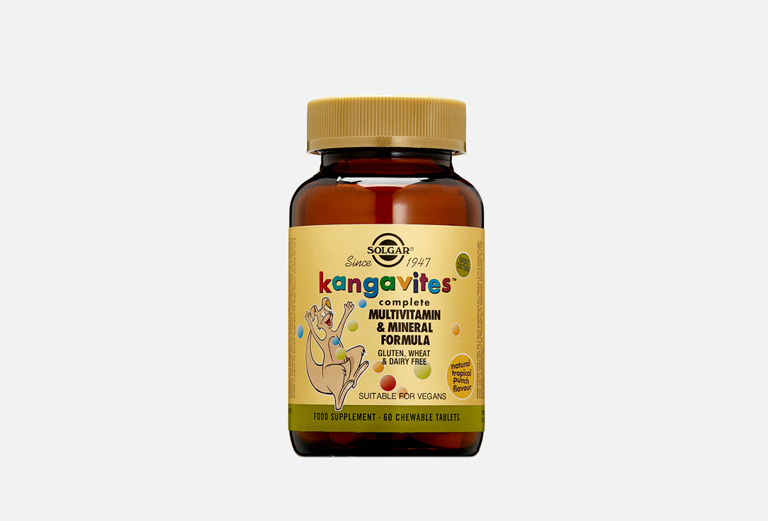 Витамины для детей SOLGAR Kangavites® Multivitamin & Mineral в жевательных таблетках 60 шт изотонический напиток со вкусом тропических фруктов vplab fitactive 500 гр
