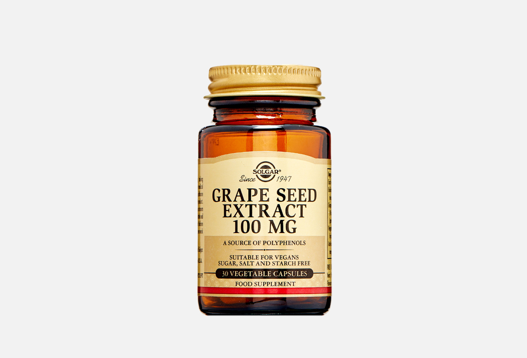 Экстракт виноградных косточек SOLGAR Grape Seed Extract 100 mg 30 шт капсула solgar экстракт виноградных косточек