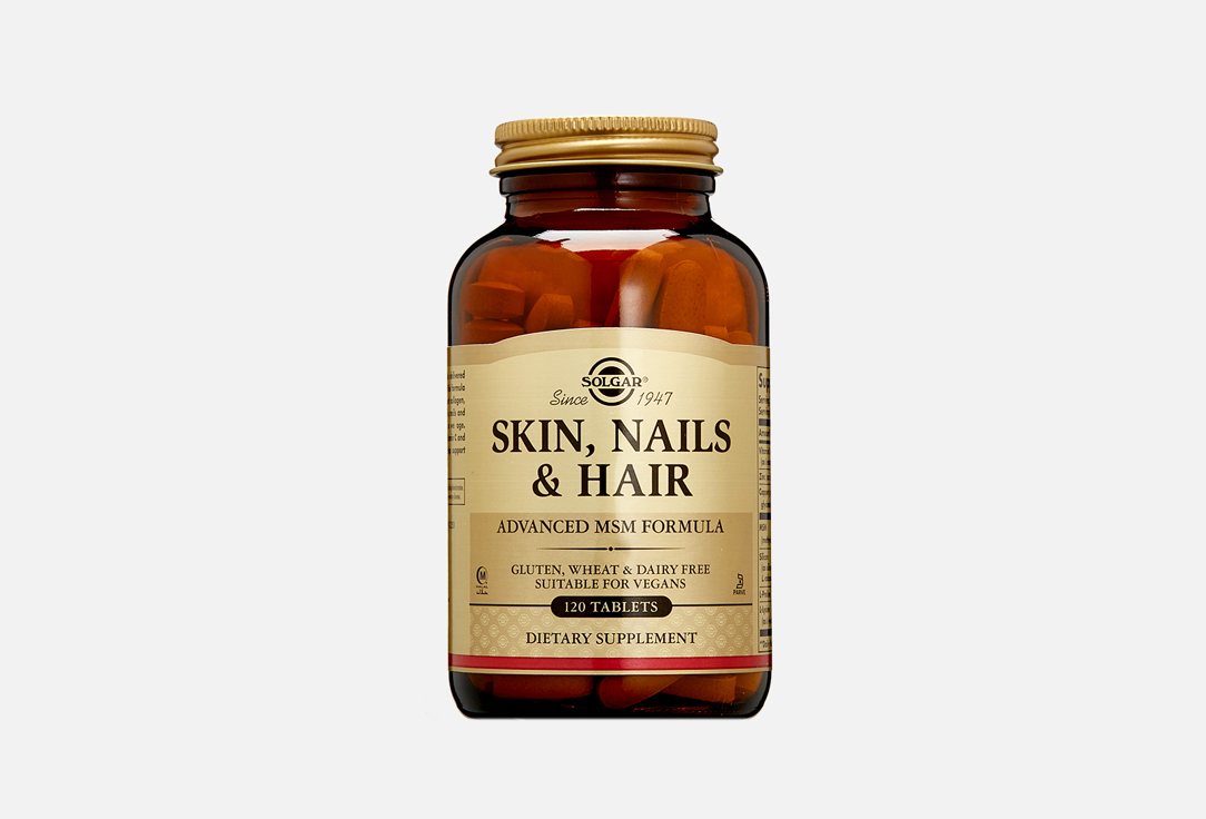БАД для здоровья волос, ногтей и кожи SOLGAR Skin, nails and hair витамин С, Цинк, Медь в таблетках 120 шт solgar кожа ногти и волосы улучшенная формула с мсм 120 таблеток