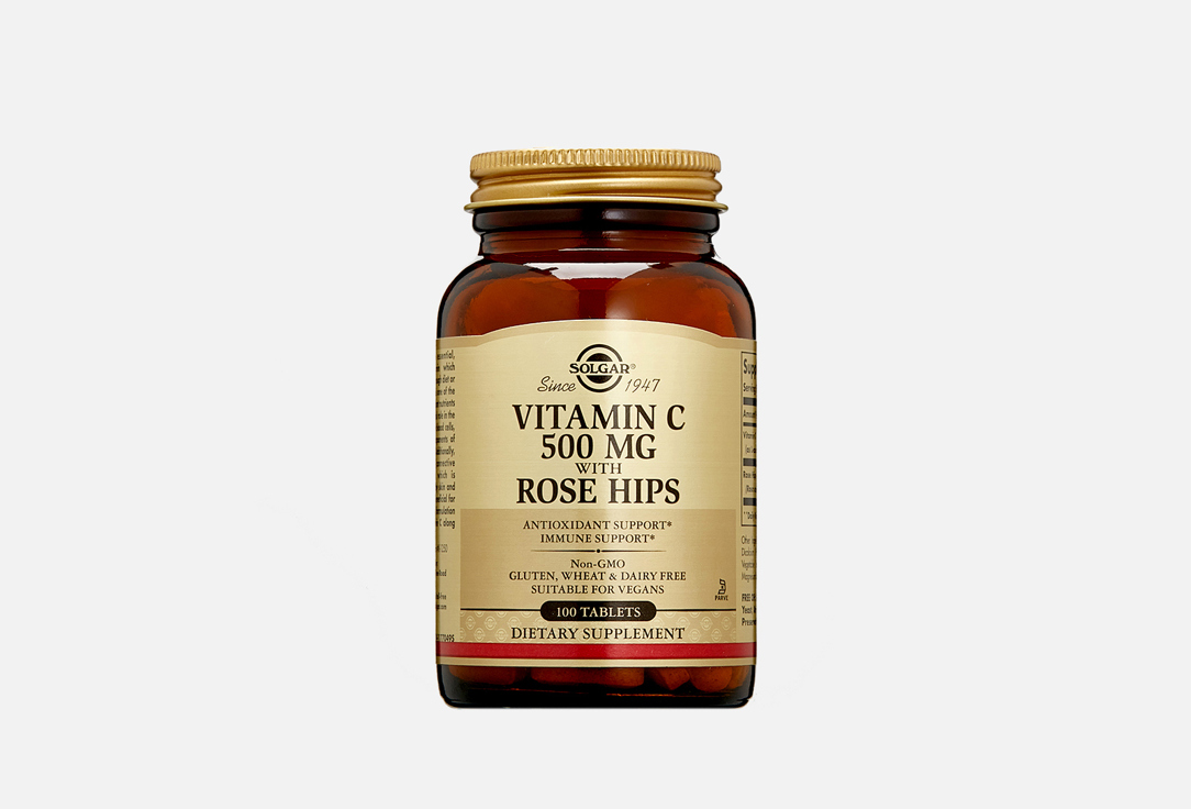 

Витамин С SOLGAR, Vitamin C with Rose Hips 500 мг в таблетках 100 шт