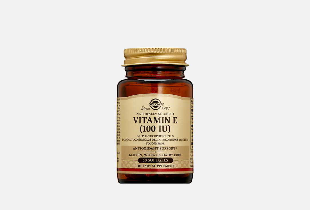 Витамин Е SOLGAR Vitamin E 100 МЕ 50 шт solgar витамин е природного происхождения 670 мг 1000 ме 100 мягких желатиновых капсул
