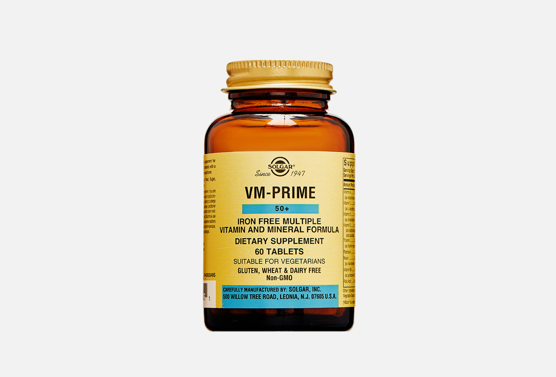 Биологически активная добавка SOLGAR VM Prime 50+ Витамины А, С, D, Е, Фолиевая кислота в таблетках 60 шт цена и фото