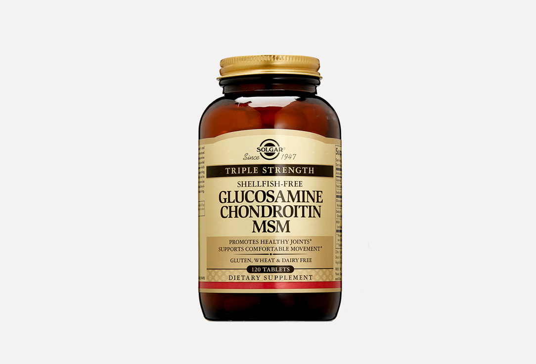БАД для здоровья суставов SOLGAR Glucosamine, Chondroitin, MSM Complex в таблетках 120 шт комплекс глюкозамина хондроитина и мсм solgar солгар таблетки 2 09г 120шт