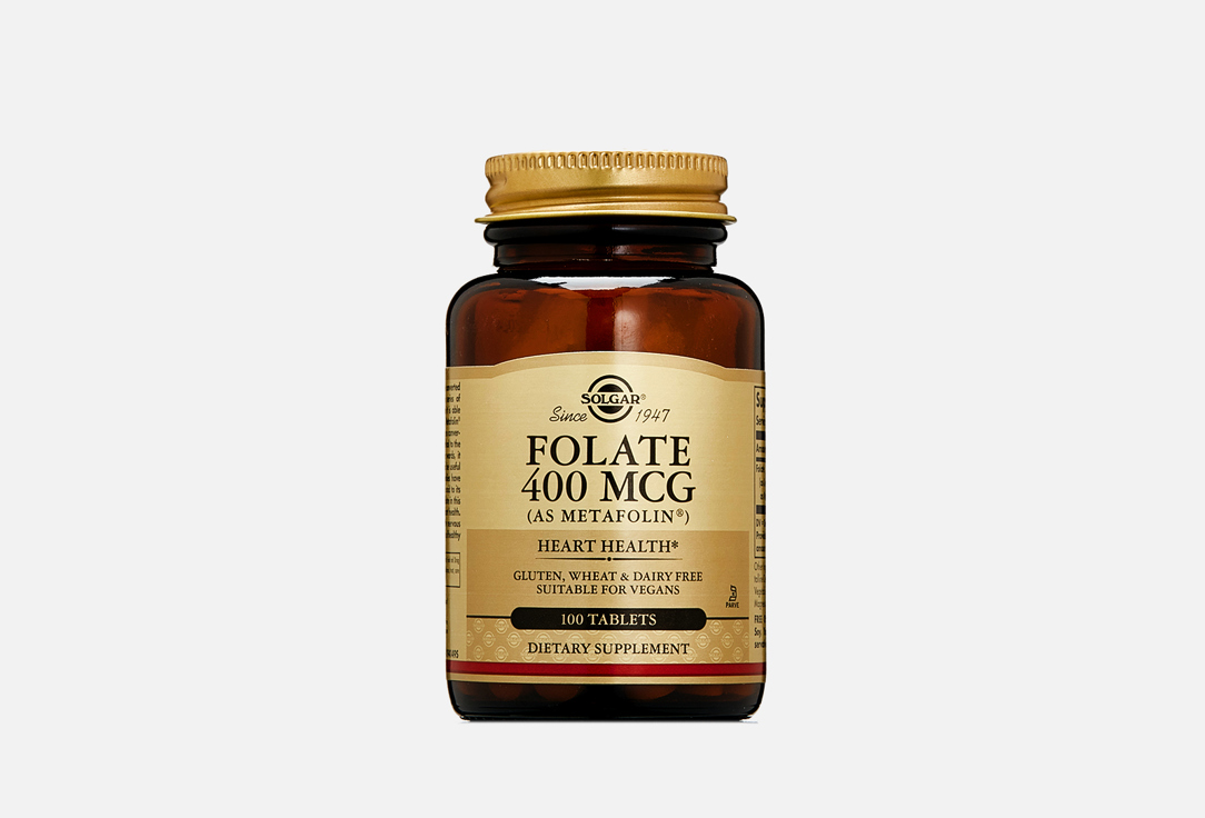 Фолиевая кислота SOLGAR Folate 400 mcg (as Metafoline) 100 шт бады для женского здоровья solgar фолиевая кислота фолат 400 мкг метафолин