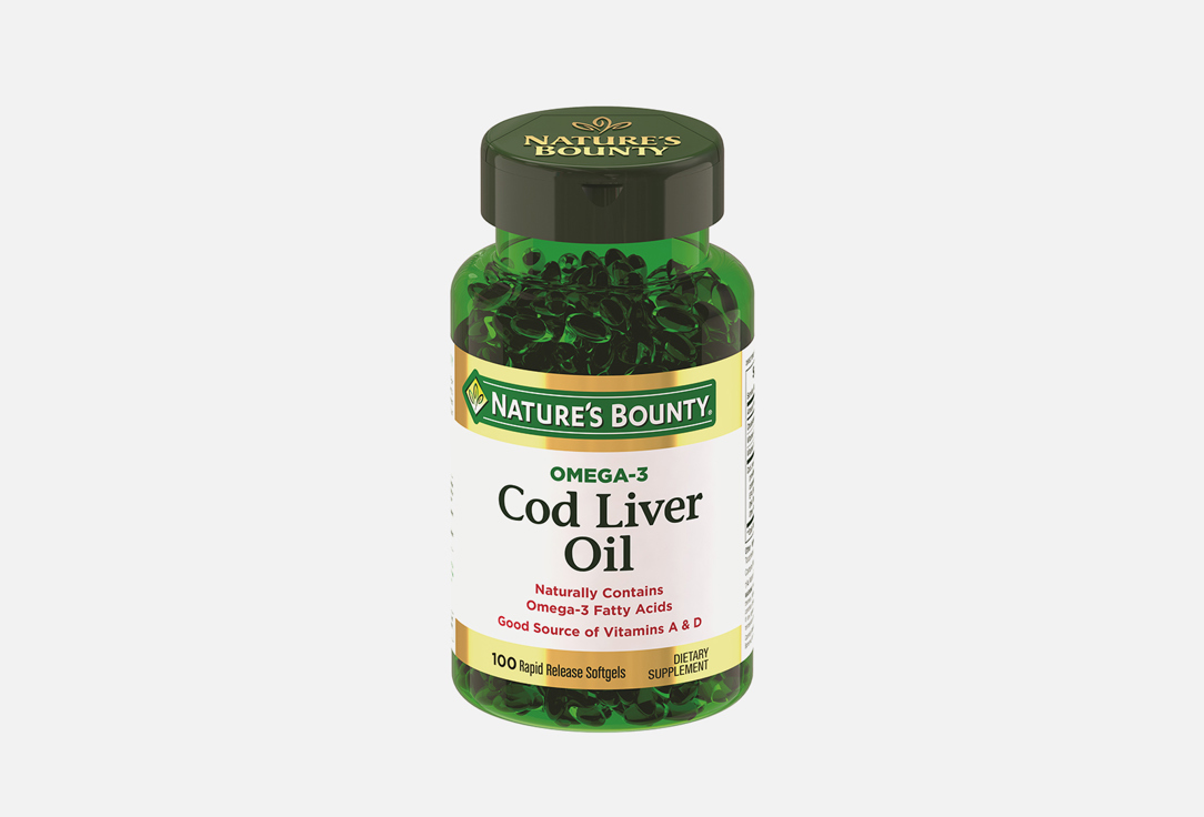 Омега 3 NATURE’S BOUNTY Cod liver oil в капсулах 100 шт биологически активная добавка в капсулах с омега 3 nature’s bounty odor less premium strenght fish oil 1290 mg 90 шт