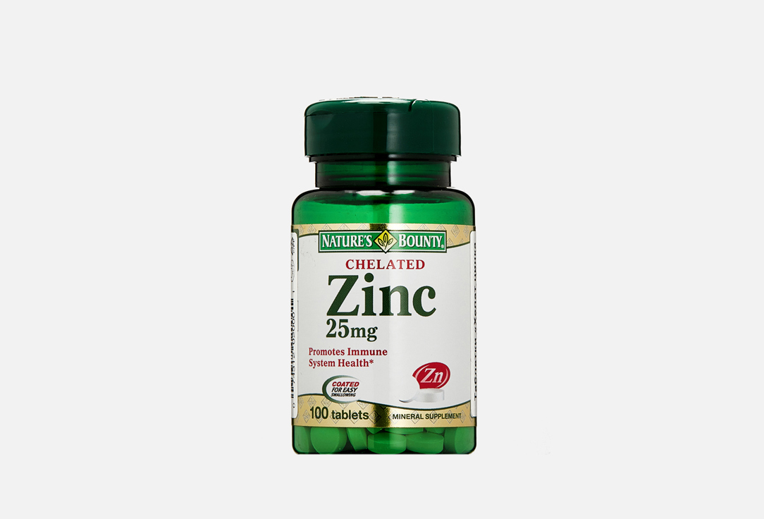 Цинк NATURE’S BOUNTY 25 мг в таблетках 100 шт витамин с nature’s bounty ester с 500 mg в таблетках 60 шт