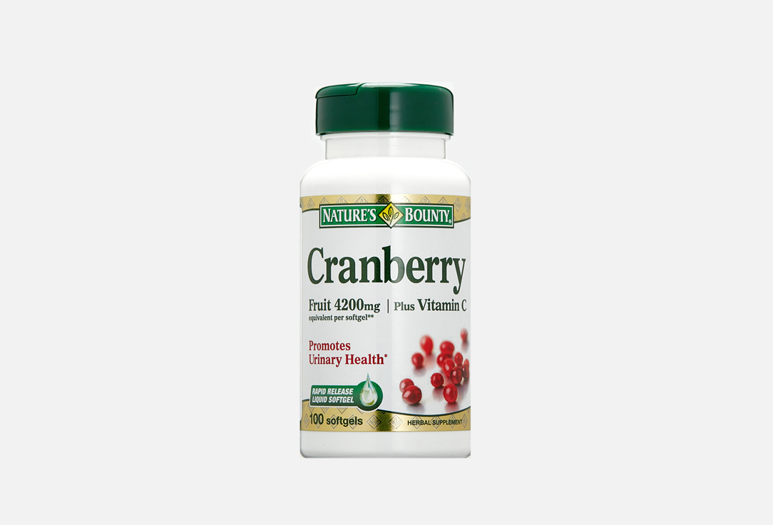 БАД для здоровья мочевыводящей системы NATURE’S BOUNTY Cranberry fruit 4200 мг plus vitamin C 100 шт биологически активная добавка концентрат ягод клюквы с витамином с в капсулах nature’s bounty cranberry fruit 4200 mg 100 шт