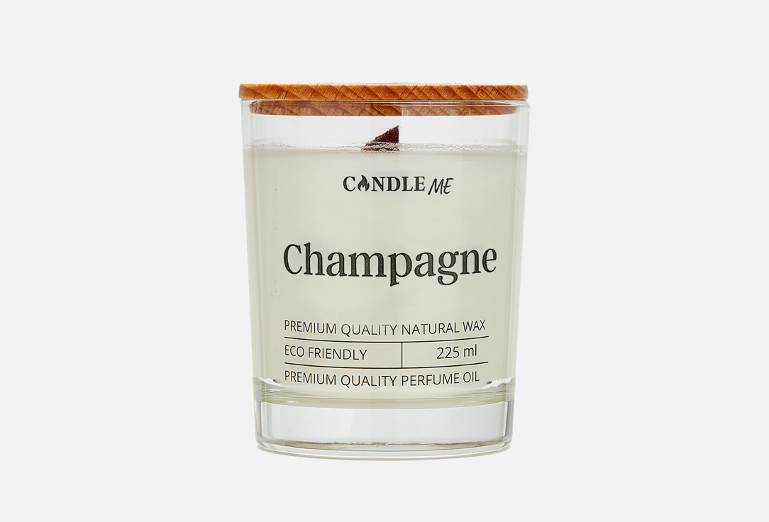 Свеча ароматическая с деревянным фитилем CANDLE ME Champagne 225 мл ароматическая свеча for me candle vanilla smoke 200 мл