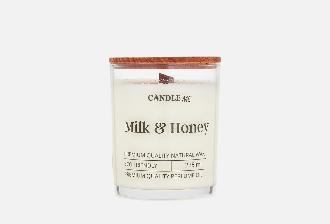 Свеча ароматическая с деревянным фитилем CANDLE ME Milk & Honey 225 мл свеча ароматическая с деревянным фитилем candle me milk